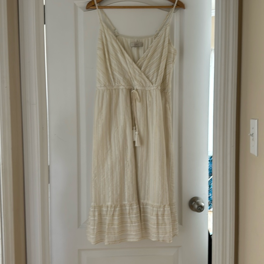 Ann Taylor loft, white gold and silver sundress adjustable straps worn once